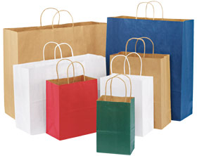 White Paper Shopping Bags - 8 x 4 1/2 x 10 1/4, Cub - ULINE - Carton of 250 - S-7262